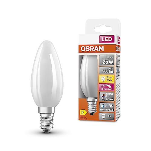 Osram Superstar + Classic P Glfr 25 - Lampadina A Led E14, A Forma Di Mini Candela, 2,2 W, 300 Lm, 2700 K, Luce Bianca Calda, Percentuale Di Blu Molto