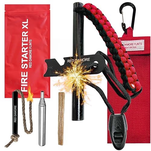 Red Damore - Fire Starter Kit Xl Ferro Rod Fire Steel Fire Striker Camping Scout 18.000 Attacchi
