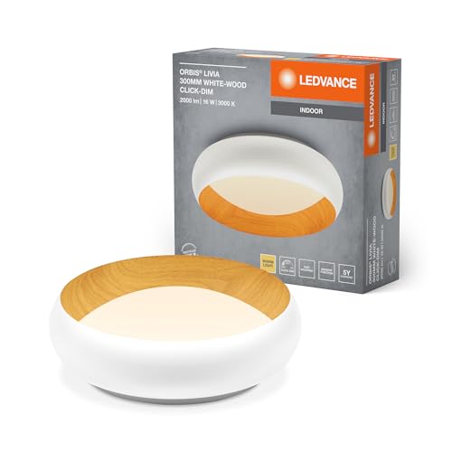Ledvance Plafoniera Led Orbis Livia Con Anello In Metallo, Decoro Bianco/Legno, 16W, 750Lm, 3000K, 300Mm, 830 Bianco Caldo Amichevole, Dimmerabile In 