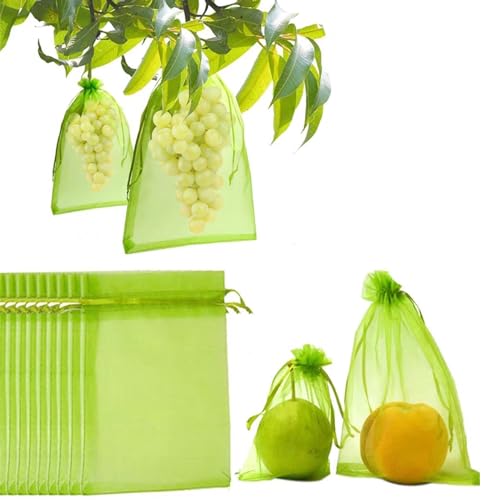 Euzlabby 100 Pz Sacchetti Di Protezione Per L’Uva Frutta Piante Verdure Borse Sacchi Giardino,Con Coulisse Organza Tulle,Riutilizzabili,Per Una Protez