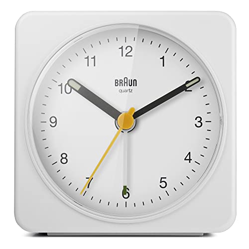 Braun Orologio Sveglia Analogico Classico Funzione Snooze E Luce, Movimento Continuo Silenzioso, Suono Sveglia Beep Con Crescendo, Colore Bianco, Mode