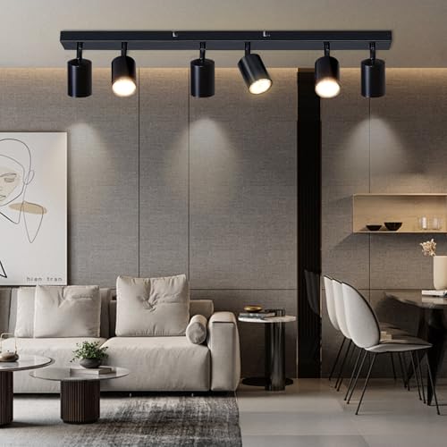 Dehobo Lampada Faretti Da Soffitto Orientabili, Gu10 Faretti Led Da Soffitto Nero, Moderna Plafoniera Led Faretti 6 Luce, Faretto Da Parete Interno Pe