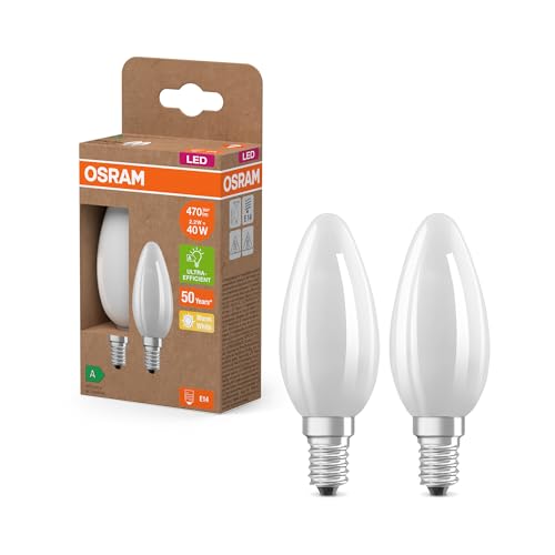 Osram Lampada Led Led Superstar Classic B 40 Nella Classica Forma Mini Candela In Vetro Smerigliato, 2,2 W, 470 Lm, Attacco E14, 2700 K Per Luce Bianc