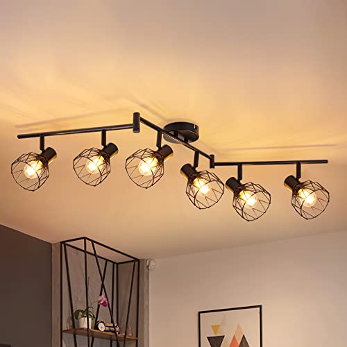 Kimjo Lampada Faretti Da Soffitto Orientabili, Faretti Led Da Soffitto E14, Faretti Da Parete Nero Lampadario Faretti, Plafoniera Led Faretti 6 Luce P