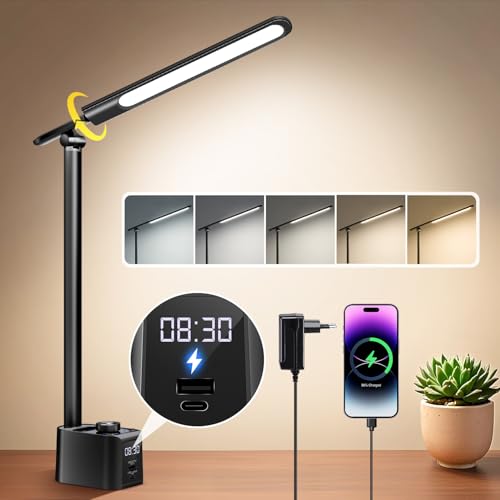 Coolnight Lampada Da Scrivania Pieghevole Eye-Care,Lampada Da Tavolo Con Regolazione Tramite Manopola,11Livelli Di Luminosità 5Modalità Di Illuminazio