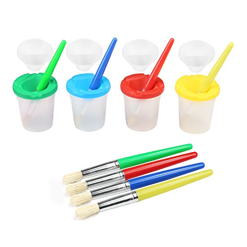Bellestyle 4 Colori Spill Proof Tazze Da Pittura Con Coperchio & 4 Pezzi Assortiti Colorati La Pittura Pennelli Per Bambini