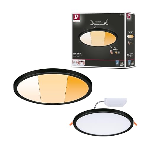 Paulmann Aero Varifit 93102 Pannello Led A Incasso Areo Ip44 230 Mm 3-Step-Dim Tondo Incl. 1X16 W Dimmerabile Bianco Caldo Nero Plastica 2000 K 16 W,