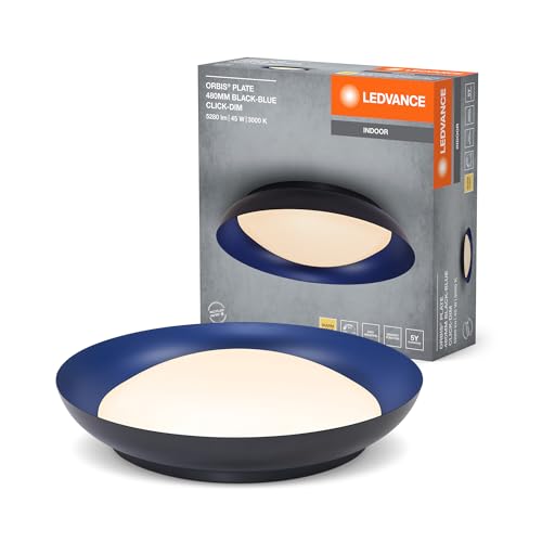 Ledvance Plafoniera Led Orbis Plate, Nero-Blu, 45W, 2200Lm, 3000K, 480Mm, 830 Bianco Caldo Amichevole, Dimmerabile In 3 Livelli Tramite Calcio, Protez