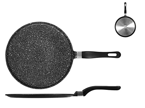 H&H Home Crepiera Antiaderente Con Manico In Bakelite, Alluminio, Nero, 28 Cm