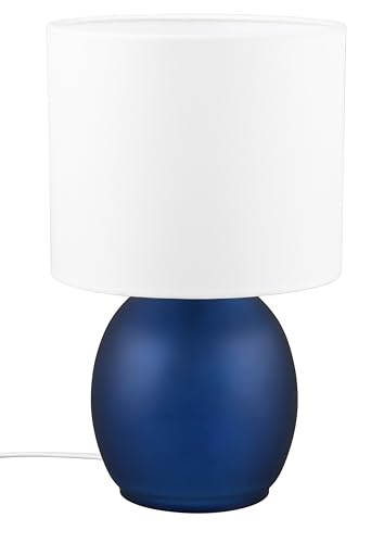 Trio Leuchten Tischleuchte Vela 517900112, Sockel Glas Blau, Schirm Stoff Weiß, Exkl. 1X E14