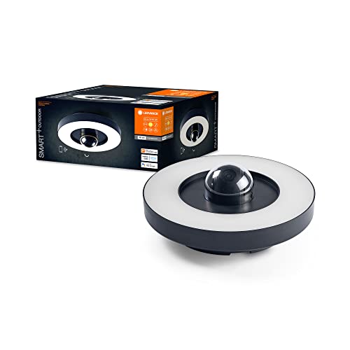 Ledvance Smart+ Circle Lampada Da Parete E Soffitto Da Esterno Con Telecamera E Altoparlante, Luce Led Bianca Calda (3000K), Grigio Scuro, Scheda Di M