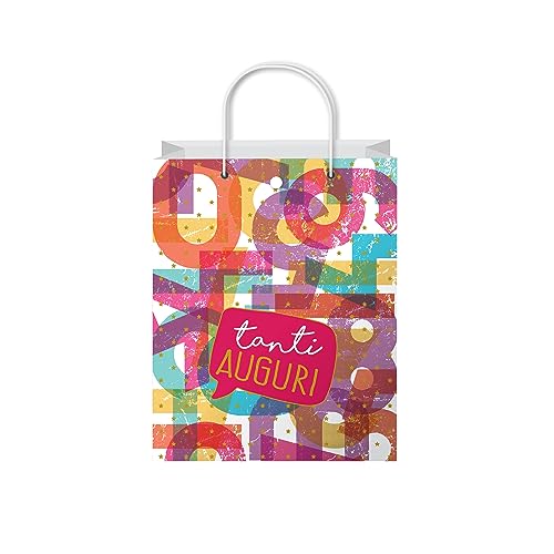 Lina Officine Grafiche Creative Shopper Musicale Sacchetto Grande 31.5 X 26 X 15 Cm Con La Scritta Tanti Auguri E Targhetta Segnanome