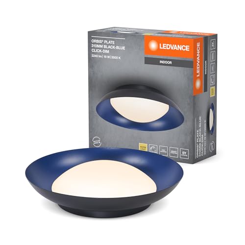 Ledvance Plafoniera Led Orbis Plate, Nero-Blu, 19W, 1000Lm, 3000K, 310Mm, 830 Bianco Caldo Amichevole, Dimmerabile In 3 Livelli Tramite Calcio, Protez