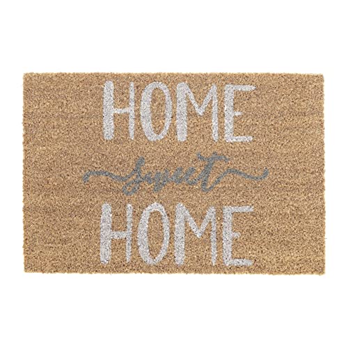 Relaxdays Zerbino, Fibra Di Cocco, Frase Sweet Home, Interni Ed Esterni 40X60 Cm Antiscivolo, Marrone Bianco Grigio