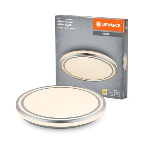 Ledvance Plafoniera Orbis Helman Con Led, Bianco/Argento, 36W, 2500Lm, 3000K, 830 Bianco Caldo Amichevole, Diametro 485Mm, Viti Di Montaggio E Tassell