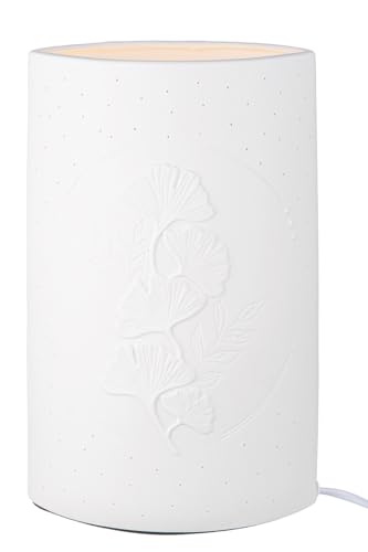 Gilde Lampada Da Tavolo Ginkgo Ghirlande Porcellana Bianca Ginkgomotiv Altezza 28,5 Cm Illuminazione Decorazione Accessorio Casa Lampada