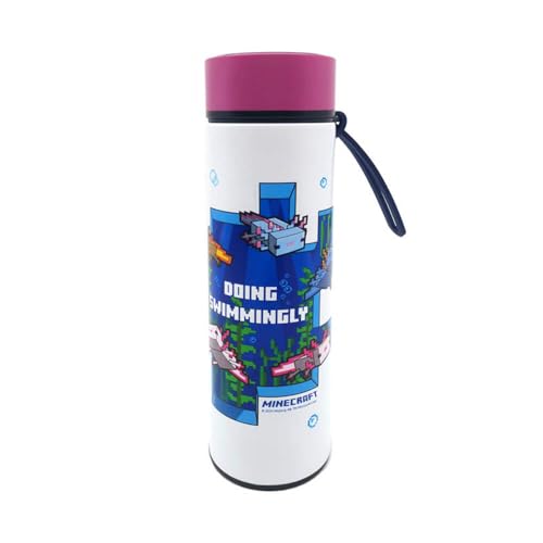 Puckator Minecraft Axolotl - Borraccia Termica In Acciaio Con Termometro Led, Riutilizzabile, Bottiglia A Doppia Parete, Licenza Ufficiale, Senza Bpa,