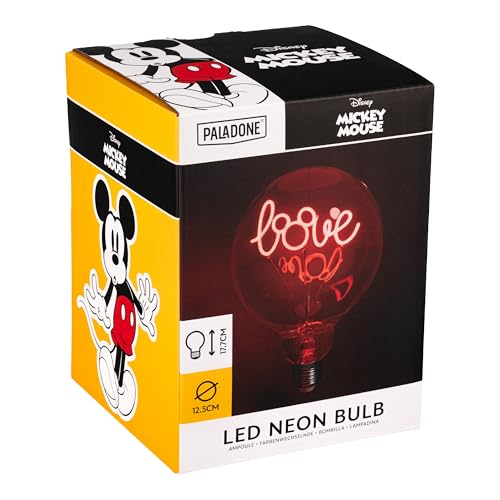 Paladone, Lampadina Neon A Led Decorativa Di Topolino Con Scritta “Love” E Attacco A Vite E27, Per Tutte Le Lampade Con Compatibilità Edison, Con Lice