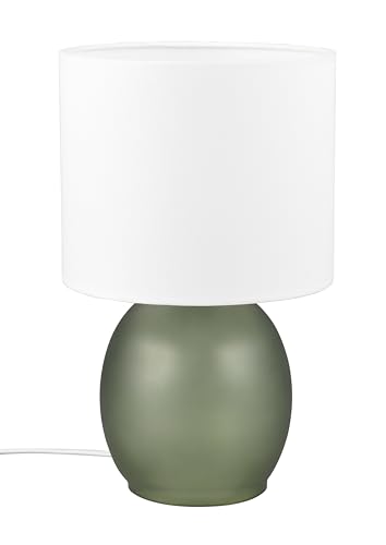 Trio Leuchten Tischleuchte Vela 517900115, Sockel Glas Grün, Schirm Stoff Weiß, Exkl. 1X E14