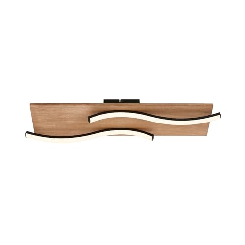 Briloner - Plafoniera Led Vintage A Forma Di Onda, Luce Bianca Calda, Base In Legno, Plafoniera Led, Lampada, Lampada Da Soggiorno, 55 Cm, Legno Nero