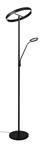 Trio Leuchten Led Stehleuchte Willis 449510232, Metall Schwarz Matt, 39 + 5.5 Watt Led, Lichtfarbe Einstellbar, Dimmbar