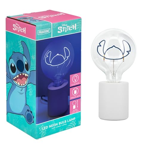 Paladone, Lampada Con Lampadina Neon A Led Decorativa Con Stitch Della Disney, Con Lampadina In Vetro E27, Regalo Da Collezione Di Lilo & Stitch Con L