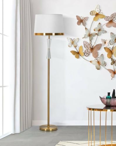 Dmora - Lampada Da Terra Tortona, Luce Da Terra, Lampada Da Pavimento, Lampada A Stelo, 40 X 40 H153 Cm, Bianco E Oro