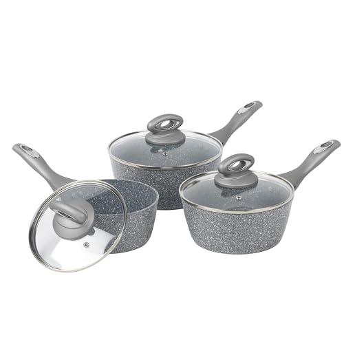 Salter Bw02986G Marblestone Collection Set Di Pentole Antiaderente In Alluminio Forgiato 3 Pezzi, Manici In Silicone Bachelite, 16/18/20 Cm, Senza Pfo