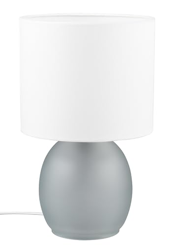 Trio Leuchten Tischleuchte Vela 517900111, Sockel Glas Grau, Schirm Stoff Weiß, Exkl. 1X E14