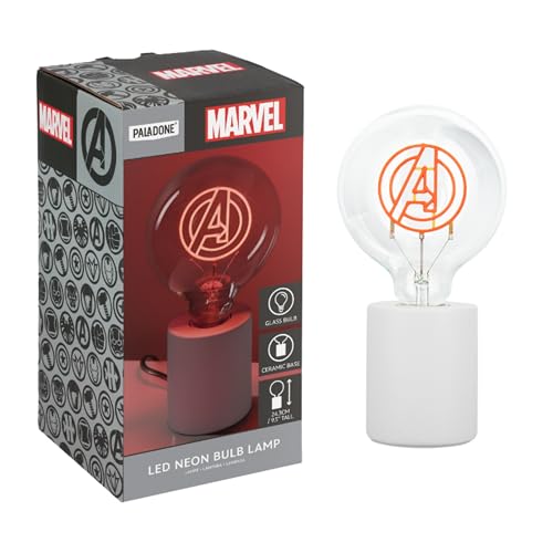 Paladone, Lampada Con Lampadina Neon A Led Decorativa Marvel Avengers, Con Lampadina In Vetro E27, Regalo Supereroi, Con Licenza Ufficiale, Luce Diver
