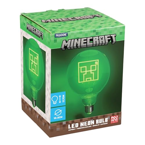 Paladone, Lampadina Neon A Led Decorativa Di Minecraft Con Attacco A Vite E27, Per Lampade Con Compatibilità Edison, Regalo Gaming Da Collezione Con L