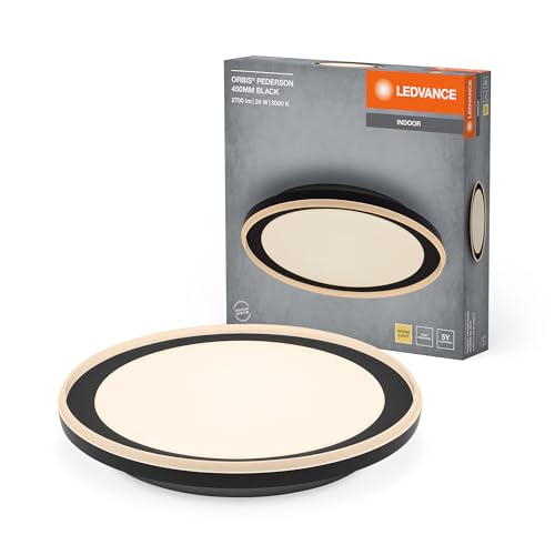 Ledvance Plafoniera Led Orbis Pederson Con Anello In Plastica, Nero, 24W, 1450Lm, 3000K, 830 Bianco Caldo Amichevole, Diametro 450Mm, Protezione Ip20,