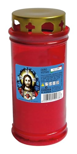 Cero Votivo Dedicato Al Sacro Cuore Con Parapioggia - Colore Rosso - Modello P50 - Durata 55 Ore