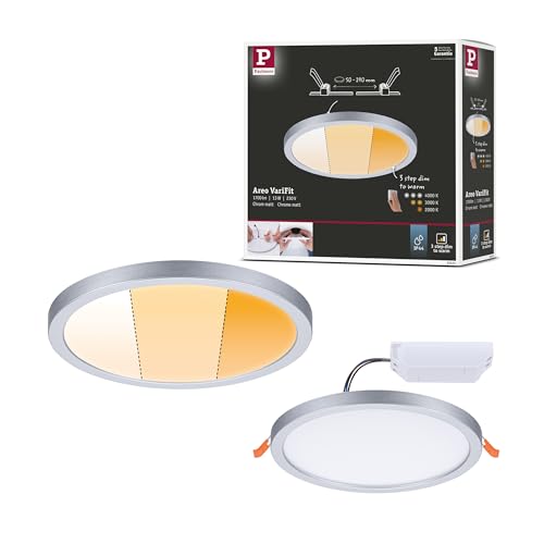 Paulmann 92991 Pannello Led Lampada Da Incasso Areo Varifit Ip44 Dimmerabile Su 3 Livelli 175Mm Tondo 1X13 Watt Cromo Opaco Plastica 2000 K 13 W, Chro