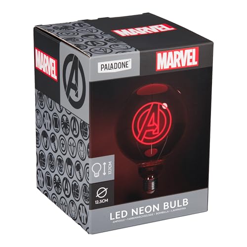 Paladone, Lampadina Neon A Led Decorativa Marvel Avengers Con Attacco A Vite E27, Per Lampade Con Compatibilità Edison, Regalo Da Collezione Supereroi