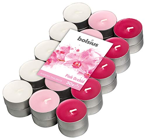 Bolsius Multicolor Tealight Profumate - Fragranza Orchidea - Set Di 30 Pezzi - 3 Colori - Lunga Durata Di 4 Ore - Candele Decorative - Cera - Senza Fu