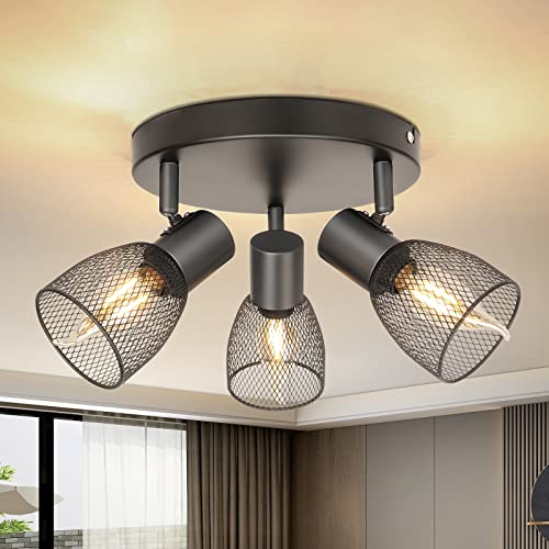 Dehobo Faretti Led Soffitto Orientabili, Faretti Da Soffitto E14 Nero, Tondo Lampadario Faretti, Faretti Soffitto Per 3 Lampadine Per Cucina Camera Da