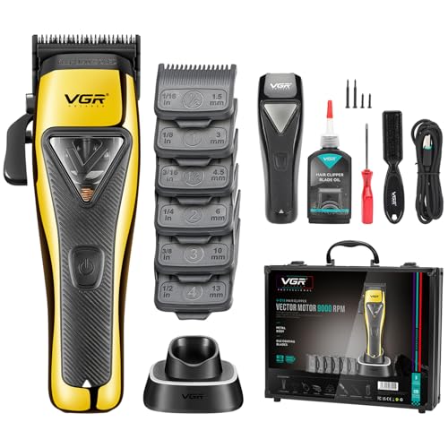 Vgr 015 Tagliacapelli Senza Fili Professionale Per Uomini, Motore Vector 9000 Rpm, Lama Dlc, Tagliacapelli Con Corpo In Metallo, 1 Coperchio Modulare