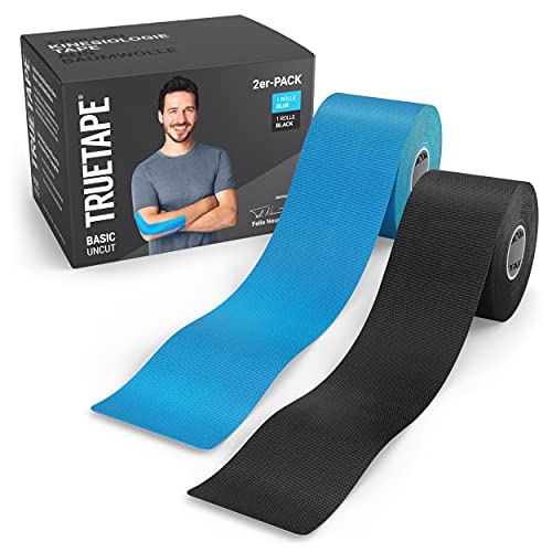 Truetape® Basic - Tape Kinesiologico In Molti Colori | Duo Rotoli 5M X 5Cm | Nastro Kinesiologico I Impermeabile Ed Elastico | Kinesio Tape Forte | Bl