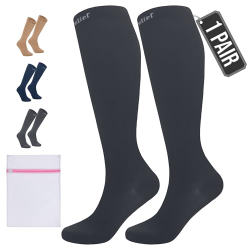 360 Relief Calze Compressione Graduata Donna E Uomo - Taglie Forti 1 Coppia Solido Colore Gambaletti Compressione Per Sports, Running, Viaggio, Ciclis