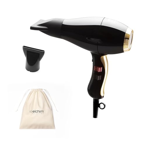 Phon Per Capelli Elchim 3900 Healthy Ionic Black & Gold Presa Schuko Con Sacchetta In Cotone - Asciugacapelli Professionale Made In Italy - Leggero E