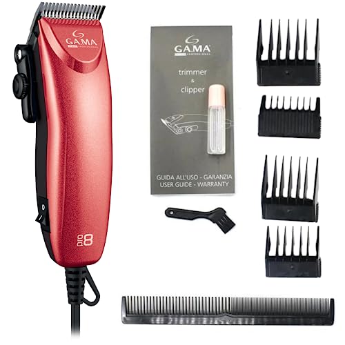Gama Italy Professional Tagliacapelli Uomo Professionale Con Filo Pro8 Red Limited Edition, Regolazioni Di Taglio Da 0, 8 A 12 Mm, Alimentazione A Ret