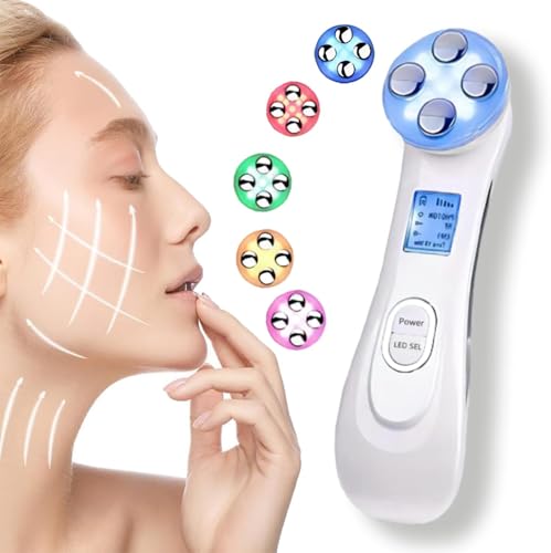 Aileda Elettrico Massaggiatore Viso Apparecchio Radiofrequenza, Radiofrequenza Viso Professionale Apparecchio 6 Modalità Di Terapia Della Luce Led, An