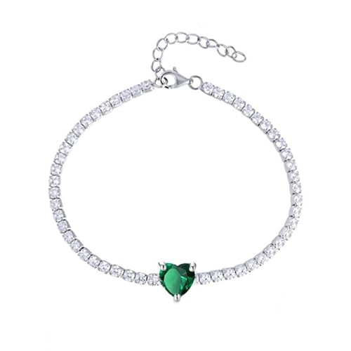 Maison Gioielli Firenze - Ohana Bracciale Donna Tennis Placcato Oro Bianco Con Zircone A Forma Di Cuore Colorato, Bracciale Chiusura A Moschettone Ipo