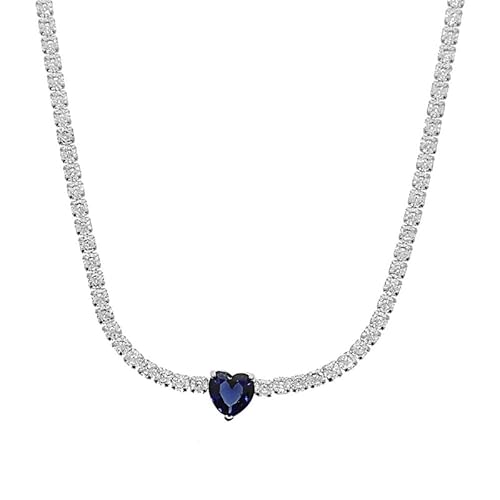 Maison Gioielli Firenze - Ohana Collana Donna Tennis Placcata Oro Bianco Con Zircone A Forma Di Cuore Colorato, Collana Chiusura A Moschettone Ipoalle