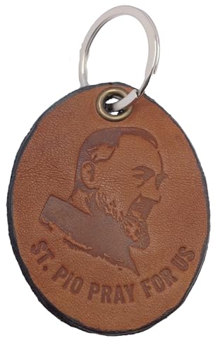 Portachiavi Di San Pio Da Pietrelcina Realizzato In Vero Cuoio - Prodouzione Artigianale - 100% Made In Italy