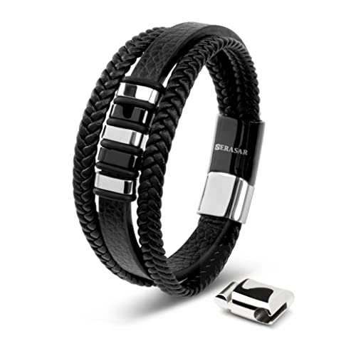 Serasar - Lederen Armband [Glory] Voor Mannen - Verschillende Lengtes - Roestvrijstalen Magnetische Sluiting - Met Juwelendoosje - Geweldig Regalo Voo