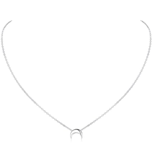 Chicsilver Catenina Argento 925 Donna In Oro Bianco, Collana Donna Argento Con Luna Lunga 41+5Cm, Collanina Sottilissima Punto Luce Ragazza Amicizia I