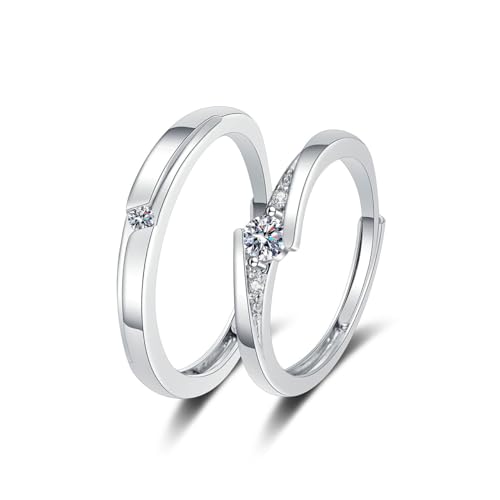 Konfen 2 Pezzi Cubica Zirconia Fedine Fidanzamento Coppia, Aperto Regolabile Pollice Anelli Di Promessa Per Uomo E Donna, Gioielli Da Sposa Ipoallerge