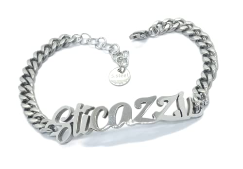 Silo Bijoux Bracciale Sticazzi In Acciaio Inox Donna - Inossidabile Anallergico Regolabile - Confezione Regalo Inclusa (Silver)